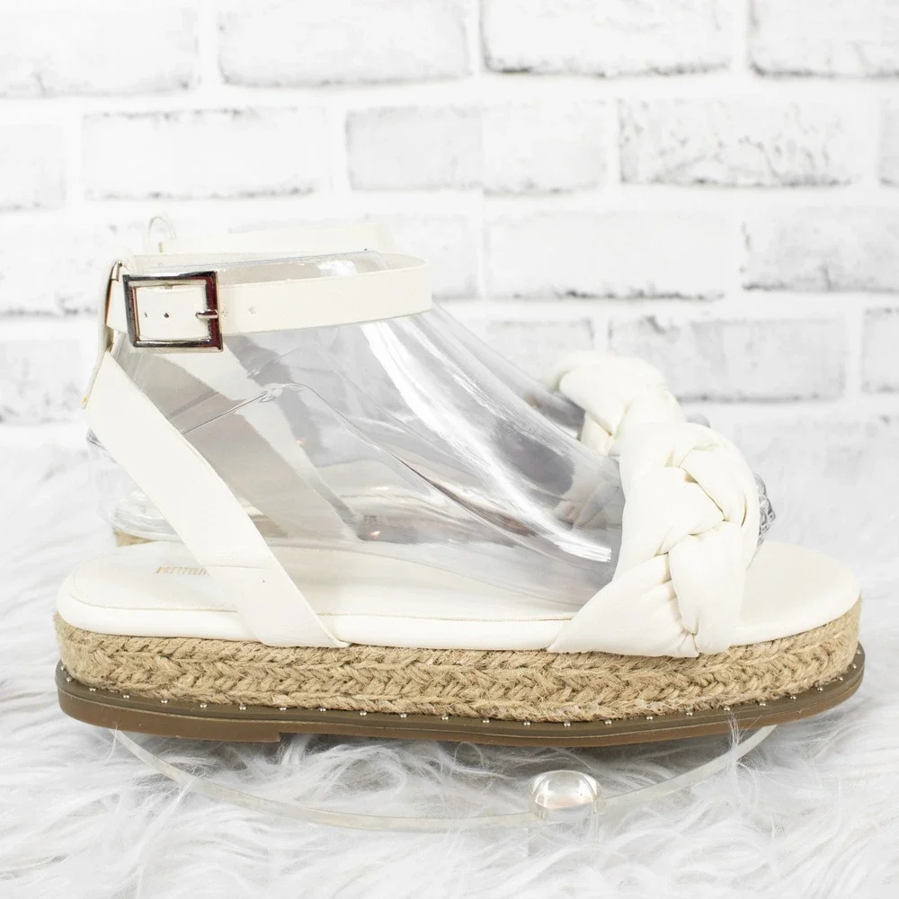 Pretty Little Thing White Platform Espadrille Sandals Size 8‎ Faux Leather Ankle